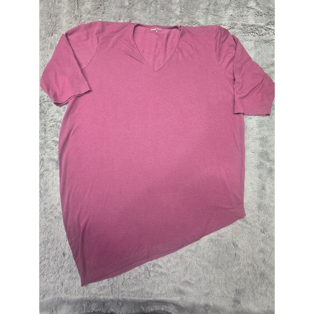 Universal Standard Berry Wine Asymmetric Hem V-Neck Top XL Elbow Sleeve Cotton